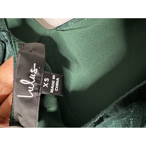 Lulus Dark Green Emerald Satin Jacquard Pleated Midi Dress Size XS Fall Coquette - Picture 7 of 13